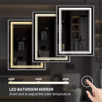 Miroir de courtoisie HBEZON avec lumières, miroir de salle de bain mural LED, 3 modes de couleur, éclairage avant/rétroéclairé, dimmable, anti-buée, rectangulaire, aluminium, argent