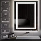Miroir de courtoisie HBEZON avec lumières, miroir de salle de bain mural LED, 3 modes de couleur, éclairage avant/rétroéclairé, dimmable, anti-buée, rectangulaire, aluminium, argent