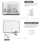 Miroir de courtoisie HBEZON avec lumières, miroir de salle de bain mural LED, 3 modes de couleur, éclairage avant/rétroéclairé, dimmable, anti-buée, rectangulaire, aluminium, argent