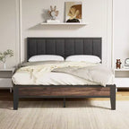 Lusimo Cadre de lit plateforme entièrement métallique avec tête de lit capitonnée en tissu Montage facile