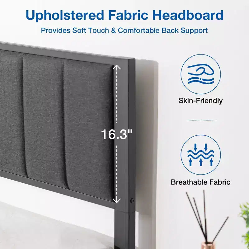 Lusimo Cadre de lit plateforme entièrement métallique avec tête de lit capitonnée en tissu Montage facile