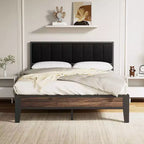 Lusimo Cadre de lit plateforme entièrement métallique avec tête de lit capitonnée en tissu Montage facile