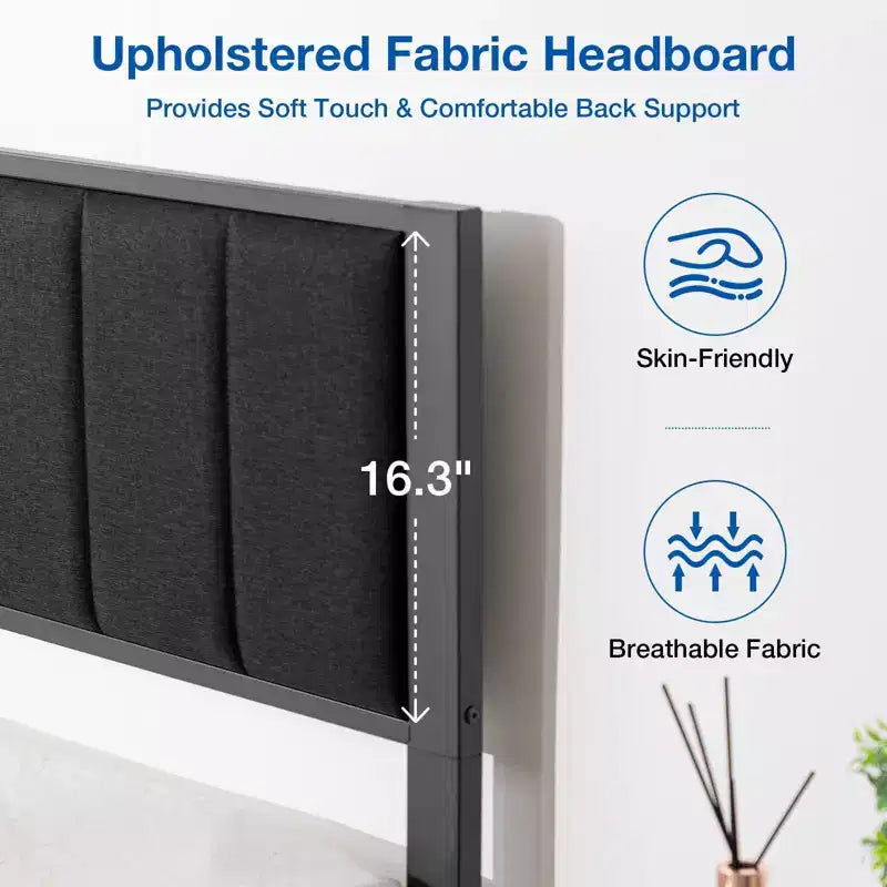 Lusimo Cadre de lit plateforme entièrement métallique avec tête de lit capitonnée en tissu Montage facile