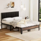 Lusimo Cadre de lit plateforme entièrement métallique avec tête de lit capitonnée en tissu Montage facile