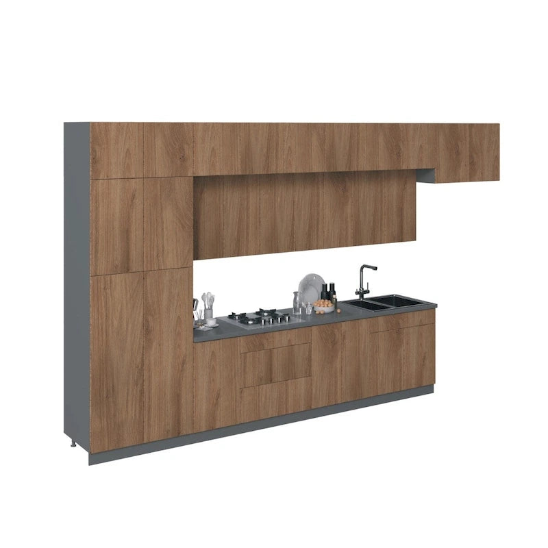 Ensemble d'armoires de cuisine modernes, blanc/noir/argent/beige – 180 x 107 cm