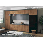 Ensemble d'armoires de cuisine modernes, blanc/noir/argent/beige – 180 x 107 cm