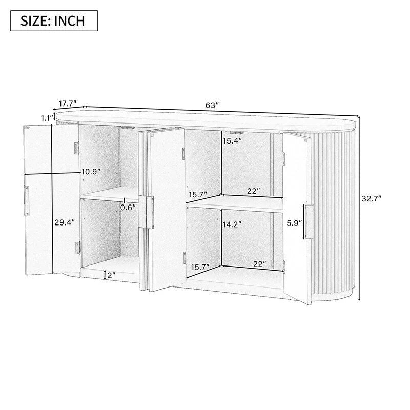 Meuble de rangement à 4 portes de 63 W avec poignées métalliques