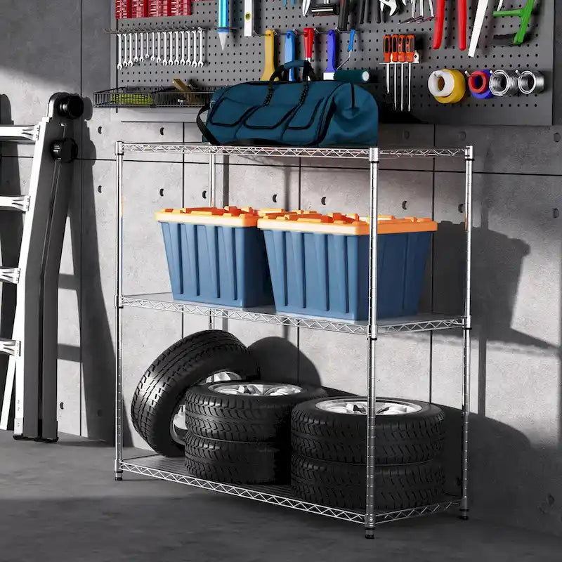 Étagère métallique à 3 niveaux, 476 kg, certifiée NSF, hauteur réglable, pour garage, étagère métallique robuste.