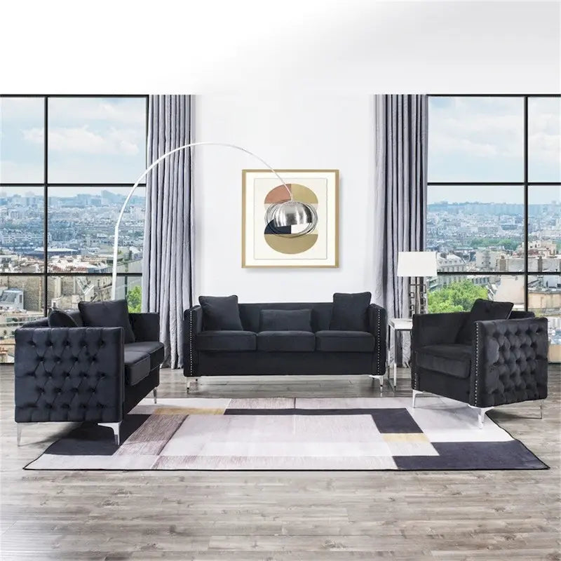Ensemble de salon en velours noir
