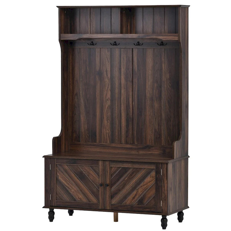 Meuble d'entrée 3-en-1 avec 4 crochets, porte-manteau, banc de rangement, 101,6 cm, pour entrée, couloir