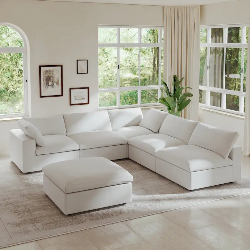 Canapé d'angle rembourré en duvet Commix 5 places avec pouf
