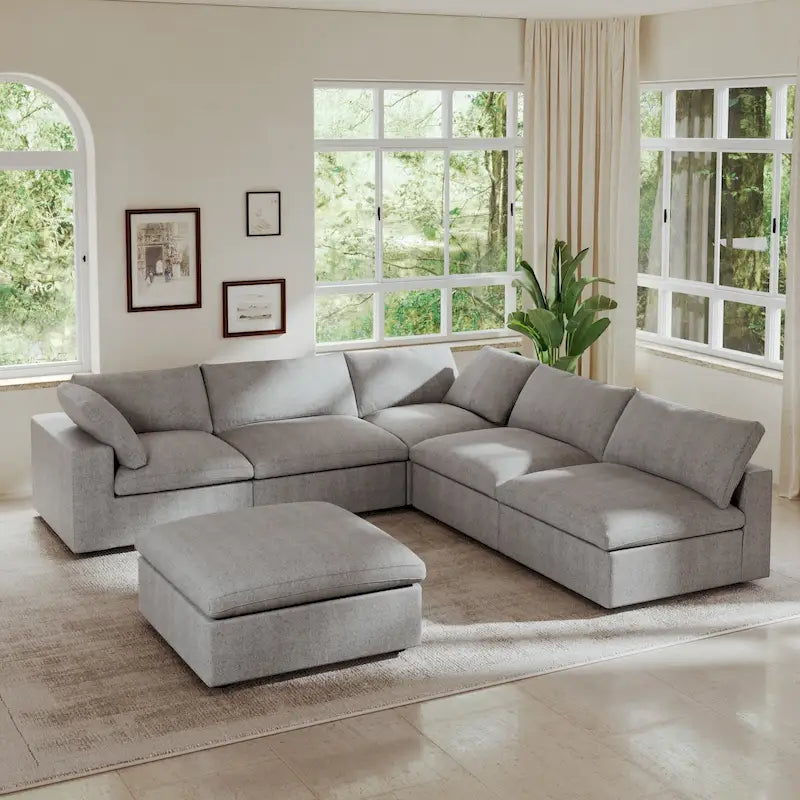 Canapé d'angle rembourré en duvet Commix 5 places avec pouf