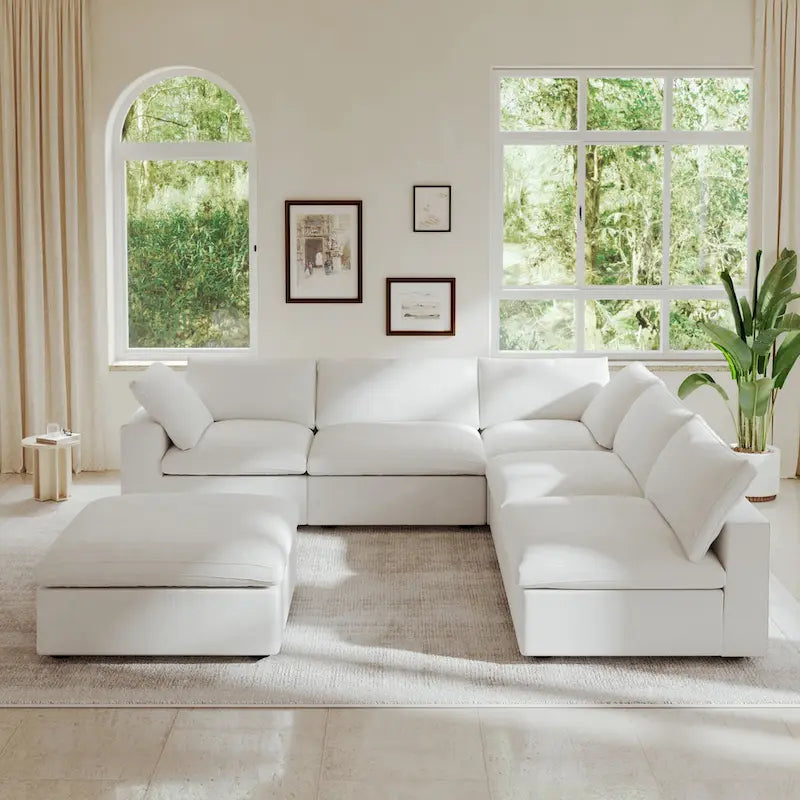 Canapé d'angle rembourré en duvet Commix 5 places avec pouf