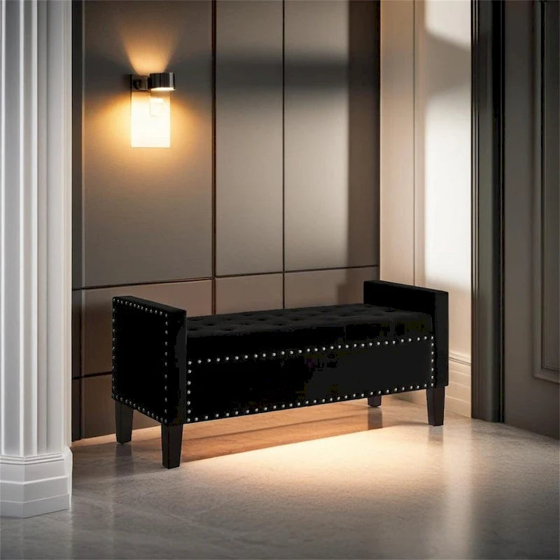 Upholstered Tufted Storage Rectangular Bench