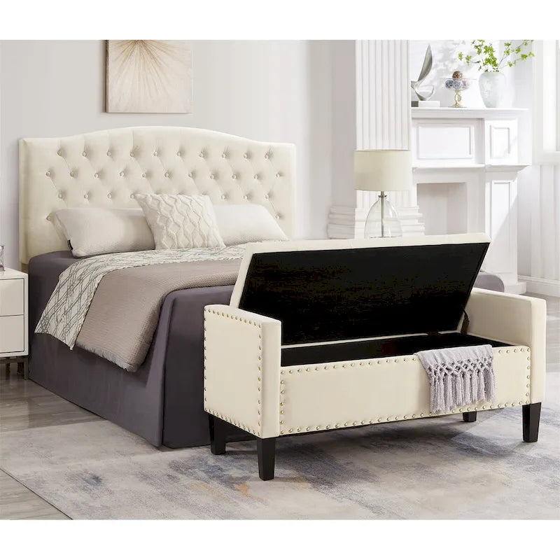 Banc rectangulaire de rangement capitonné rembourré