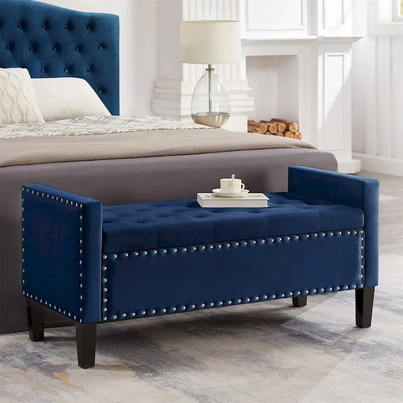 Banc rectangulaire de rangement capitonné rembourré