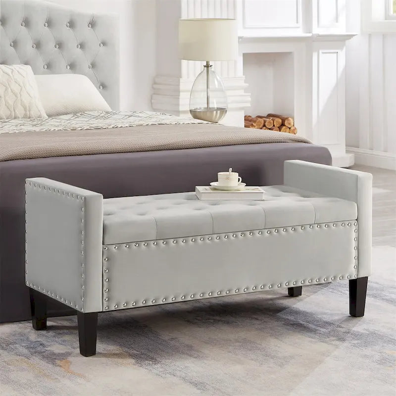 Banc rectangulaire de rangement capitonné rembourré