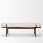 Banc en bois d'orme foncé avec tissu couleur avoine