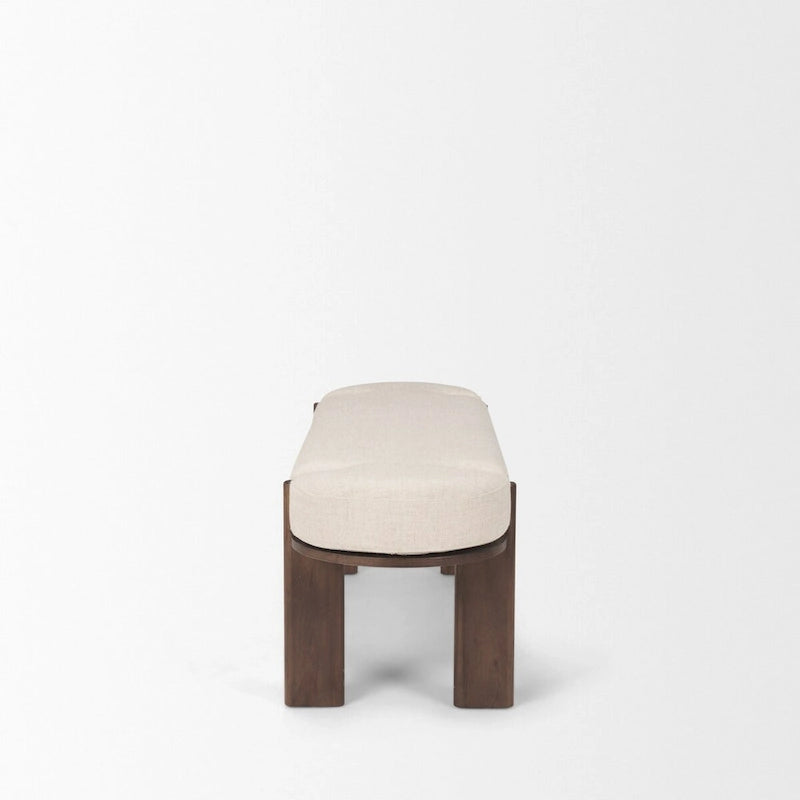 Banc en bois d'orme foncé avec tissu couleur avoine