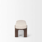 Banc en bois d'orme foncé avec tissu couleur avoine