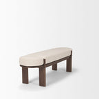 Banc en bois d'orme foncé avec tissu couleur avoine