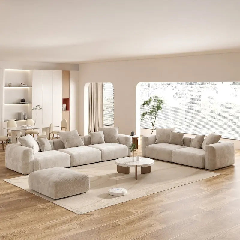 Grand canapé modulaire d'angle en velours côtelé pour salon