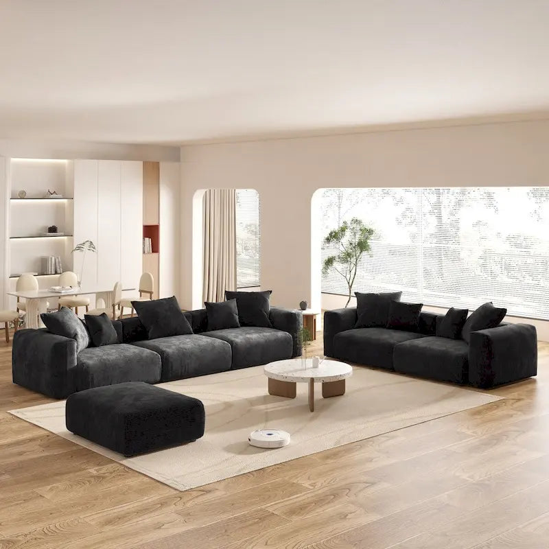 Grand canapé modulaire d'angle en velours côtelé pour salon
