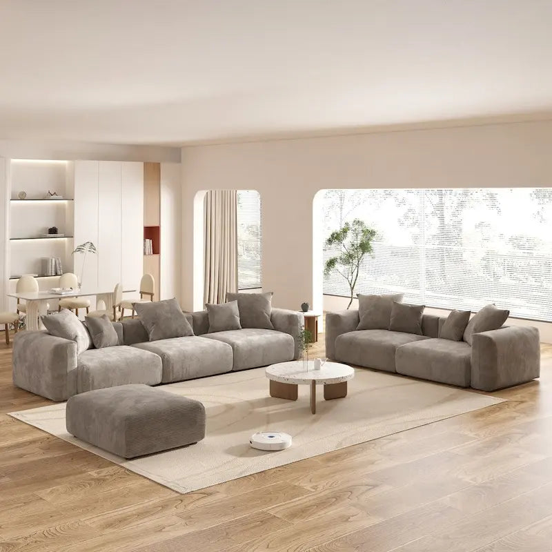 Grand canapé modulaire d'angle en velours côtelé pour salon
