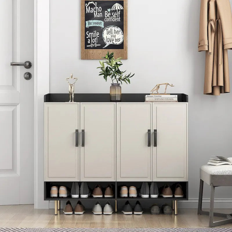 Meuble à chaussures avec 4 portes Grand placard à chaussures moderne avec étagères réglables