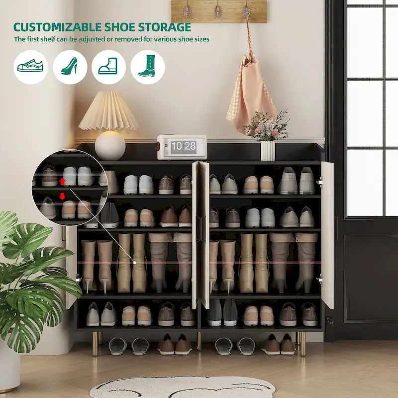 Meuble à chaussures avec 4 portes Grand placard à chaussures moderne avec étagères réglables