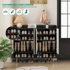 Meuble à chaussures avec 4 portes Grand placard à chaussures moderne avec étagères réglables