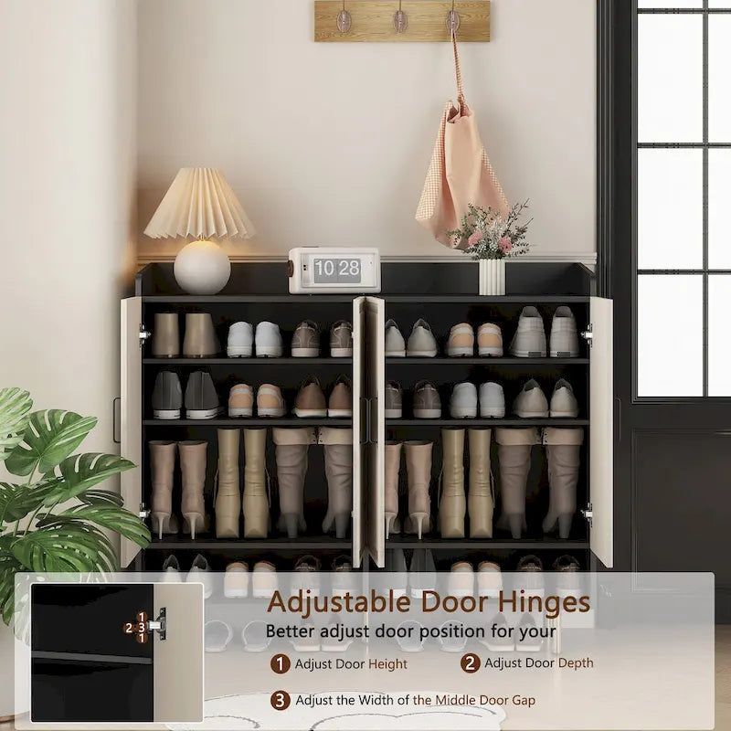 Meuble à chaussures avec 4 portes Grand placard à chaussures moderne avec étagères réglables
