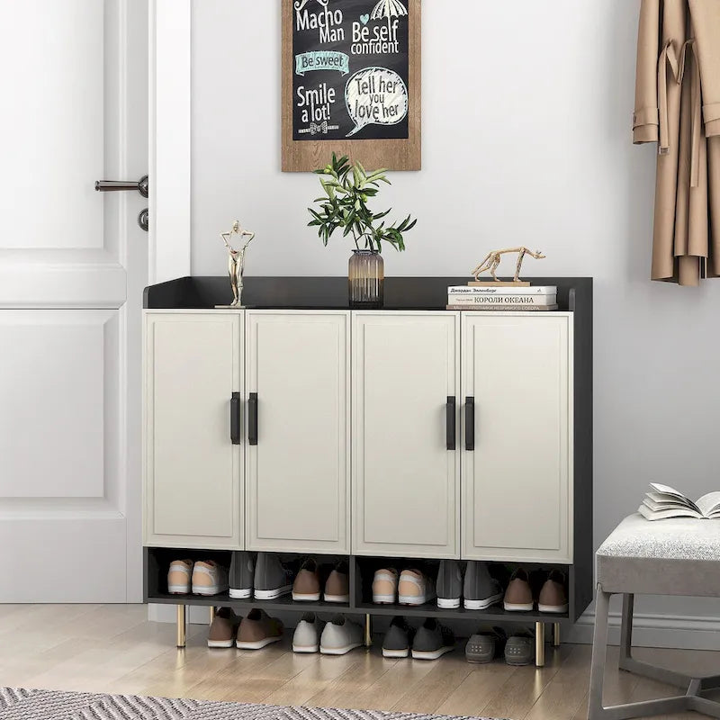 Meuble à chaussures avec 4 portes Grand placard à chaussures moderne avec étagères réglables