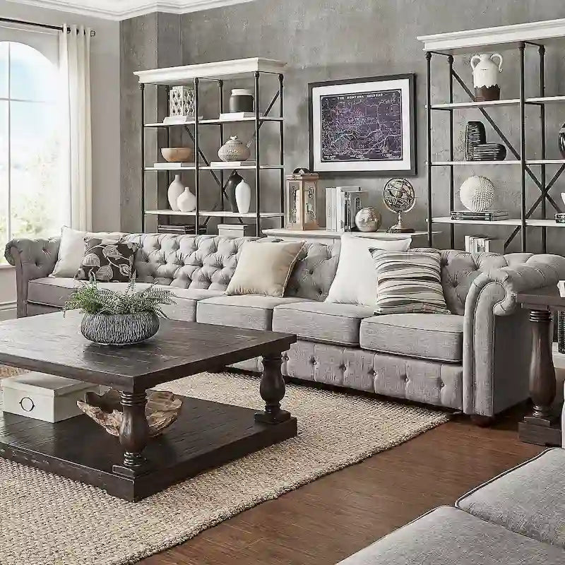 Canapé Chesterfield Knightsbridge Gris Clair Extra-Long par iNSPIRE Q Artisan