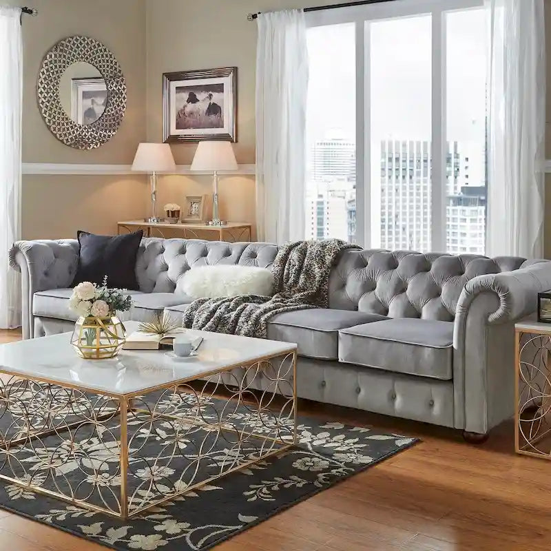 Canapé Chesterfield Knightsbridge Gris Clair Extra-Long par iNSPIRE Q Artisan