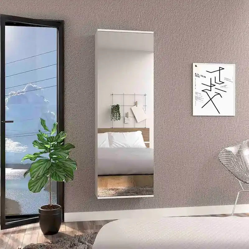 Wall Mounted Shoe Rack With Mirror Chimg, Single Door, White Finish,High quality and durable
