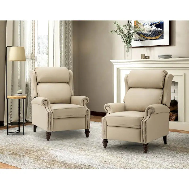 Fauteuil inclinable moderne en cuir véritable Noemon avec garnitures cloutées, lot de 2, par HULALA HOME