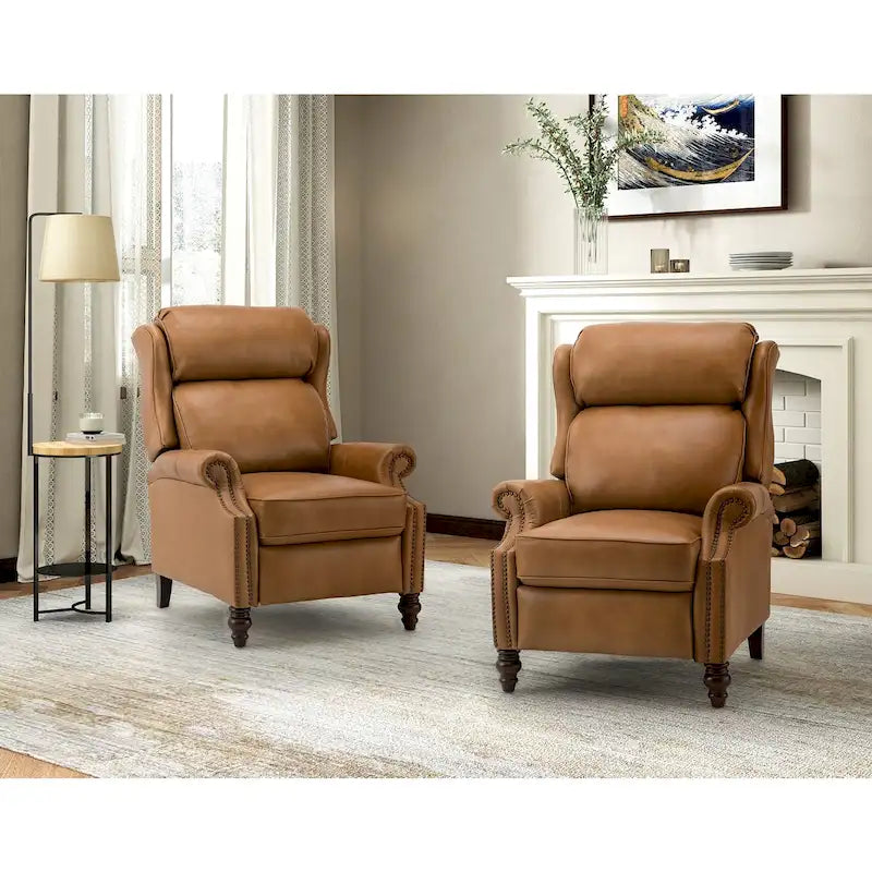 Fauteuil inclinable moderne en cuir véritable Noemon avec garnitures cloutées, lot de 2, par HULALA HOME