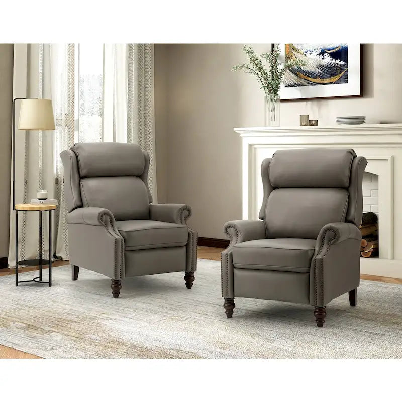 Fauteuil inclinable moderne en cuir véritable Noemon avec garnitures cloutées, lot de 2, par HULALA HOME