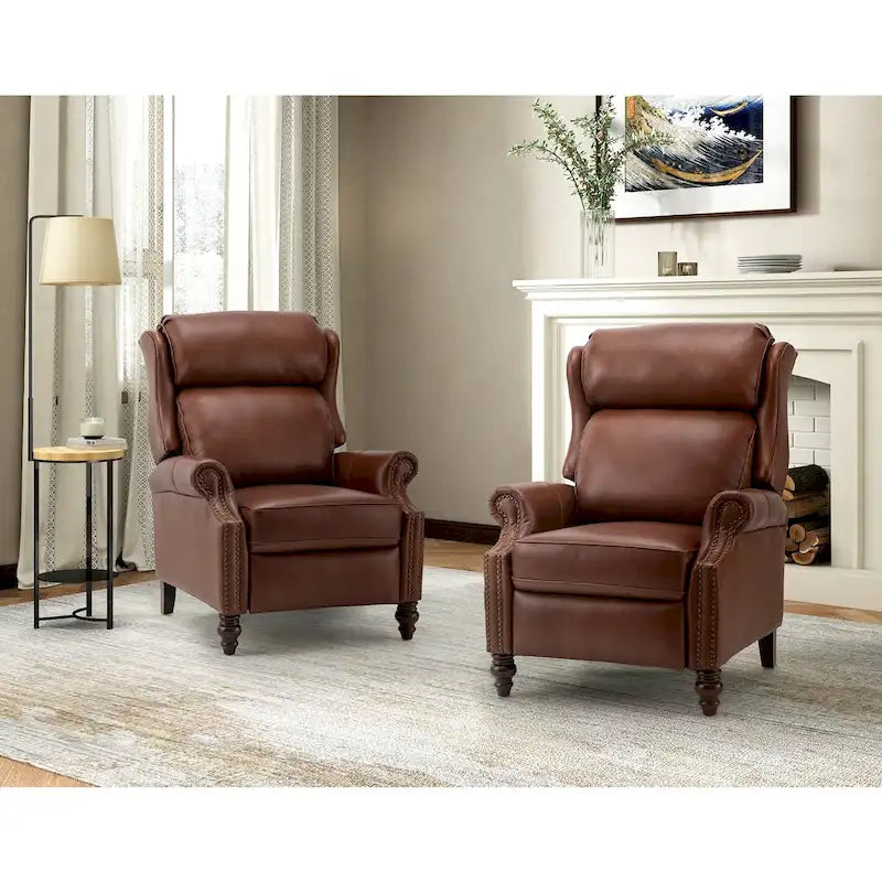 Fauteuil inclinable moderne en cuir véritable Noemon avec garnitures cloutées, lot de 2, par HULALA HOME