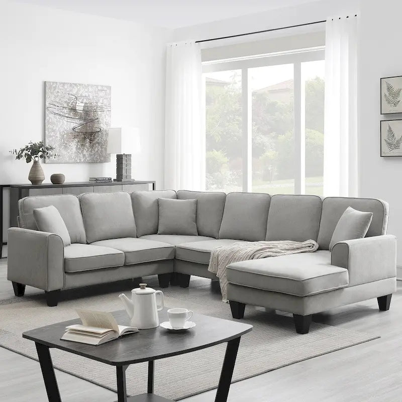 Canapé d'angle moderne surdimensionné en velours 89*89, grand meuble d'intérieur rembourré en forme de L avec double coussin, gris