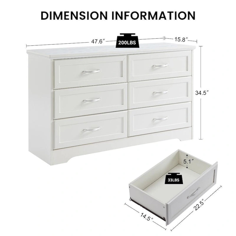 Commode de chambre moderne à 3 tiroirs avec commode à 6 tiroirs, organiseur de vêtements avec poignées métalliques