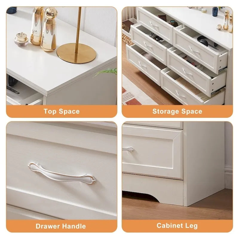 Commode de chambre moderne à 3 tiroirs avec commode à 6 tiroirs, organiseur de vêtements avec poignées métalliques