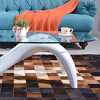 Table basse ovale moderne avec plateau en verre et base en métal