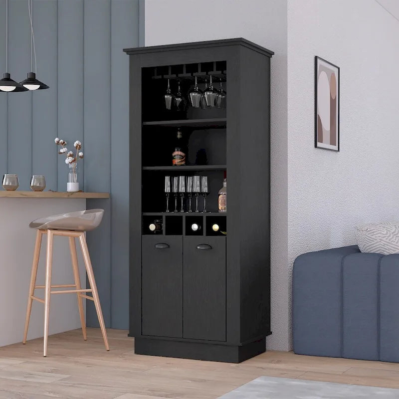 Meuble bar, Quatre porte-bouteilles intégrés, Salon, Noir