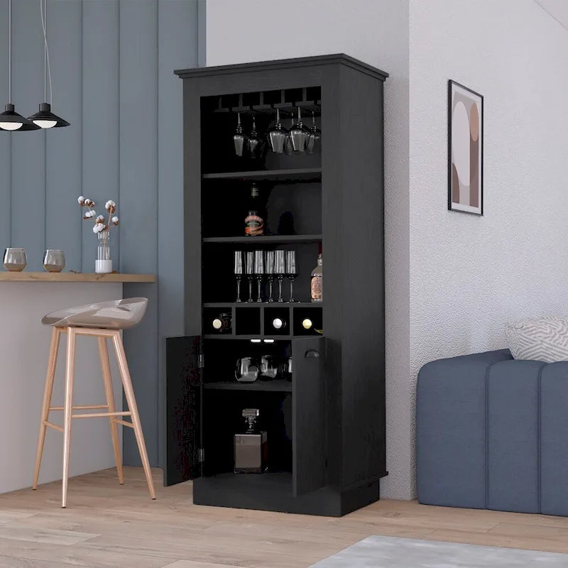 Meuble bar, Quatre porte-bouteilles intégrés, Salon, Noir