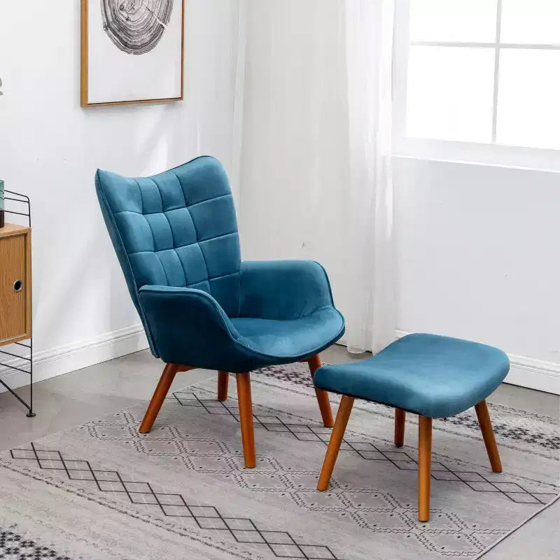 Fauteuil d'appoint contemporain en velours soyeux touffeté Leiria de Roundhill Furniture avec pouf, bleu