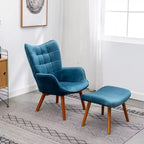 Fauteuil d'appoint contemporain en velours soyeux touffeté Leiria de Roundhill Furniture avec pouf, bleu