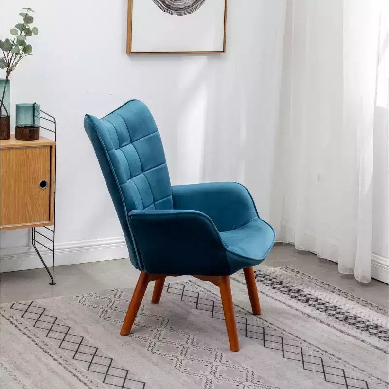 Fauteuil d'appoint contemporain en velours soyeux touffeté Leiria de Roundhill Furniture avec pouf, bleu