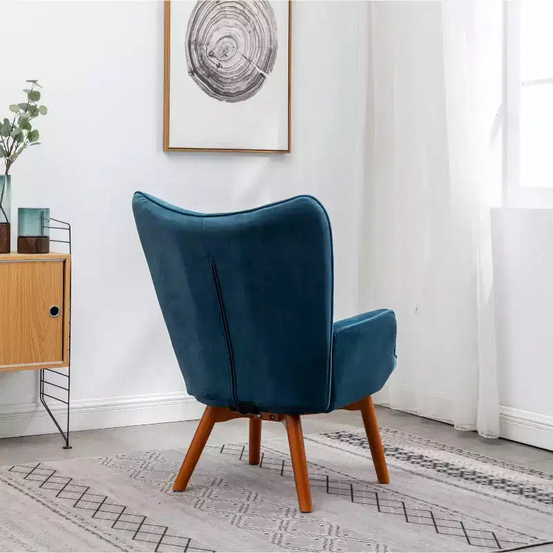 Fauteuil d'appoint contemporain en velours soyeux touffeté Leiria de Roundhill Furniture avec pouf, bleu